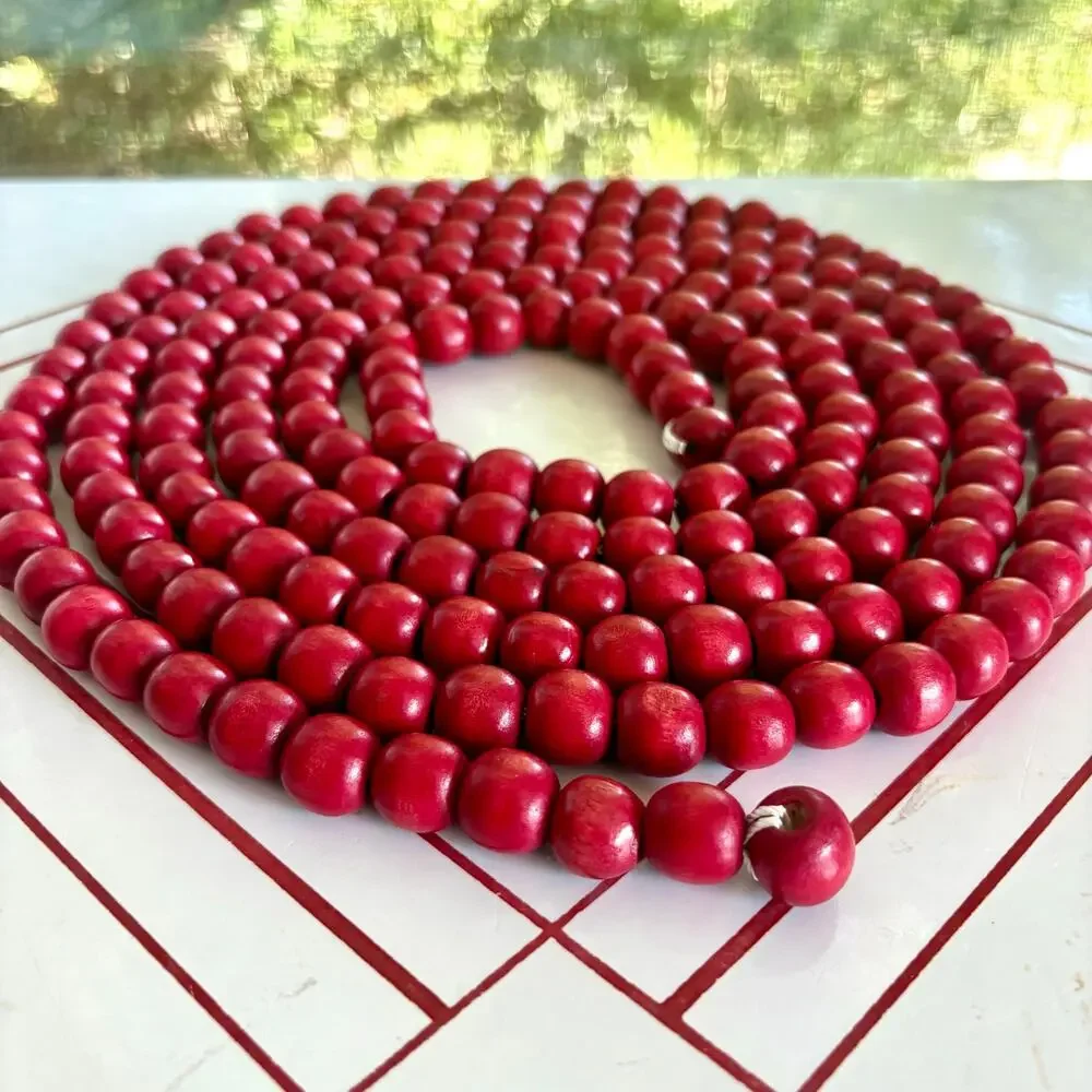 Vintage Red Wooden Bead Garland 9 Ft Rustic Farmhouse Holiday Decor
